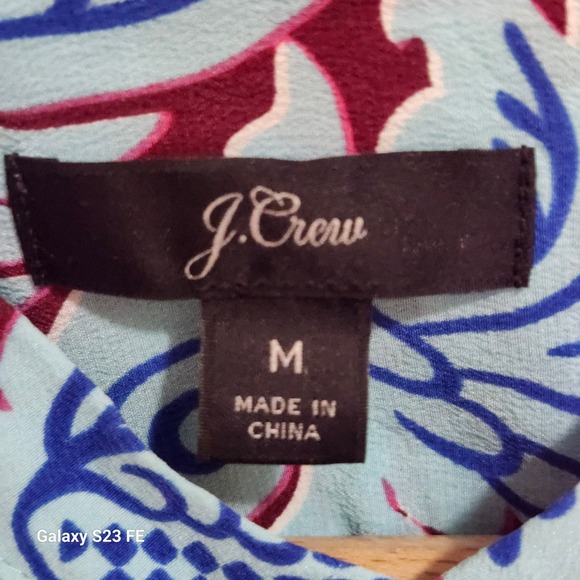 J Crew Womens Med Silk Tunic Top  Aqua Paisley Print Band Collar Long Sleeves - Picture 3 of 8